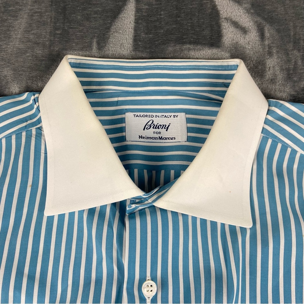 Brioni Shirt Mens Striped Button Up Dress Neiman Marcus Made in Italy W25"x L31"